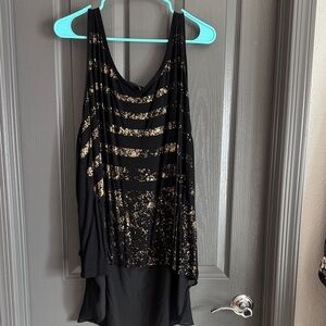 Lane Bryant Black and Gold Striped Sleeveless Top with Sheer Back + Leather ACC